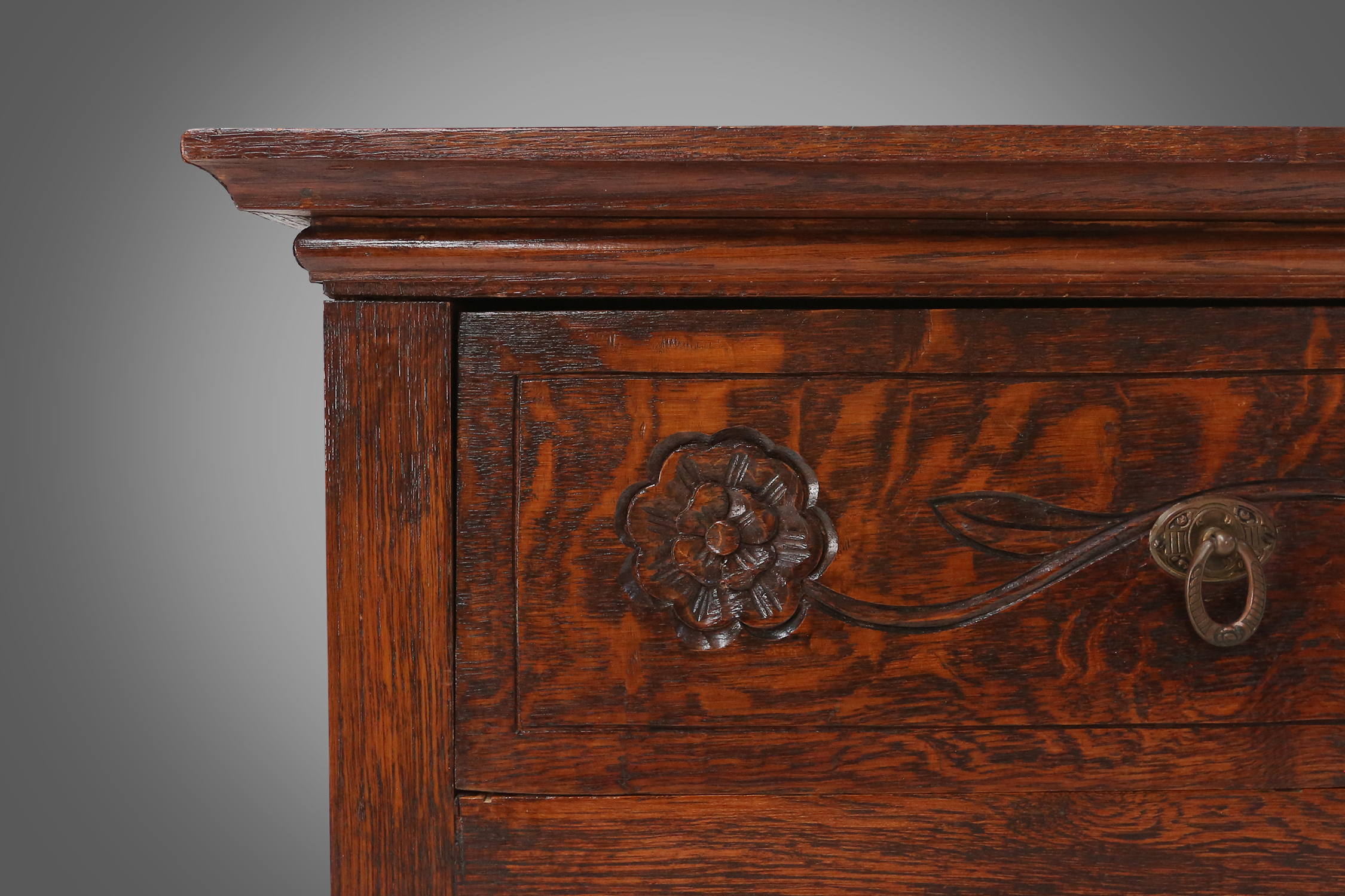 Remarkable Art Nouveau cabinet in oak with green glass, France, 1910thumbnail